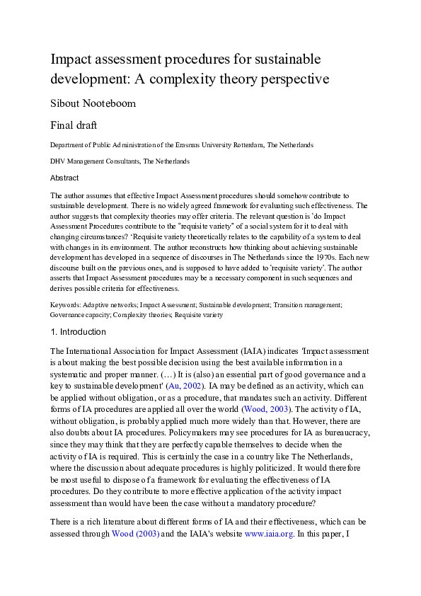 (PDF) Impact assessment procedures for sustainable development: A ...