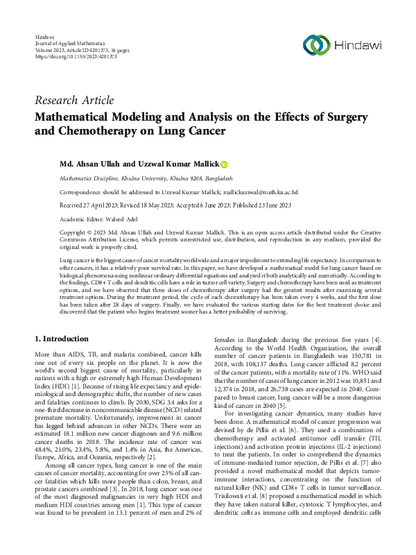 (PDF) Mathematical Modeling and Analysis on the Effects of Surgery and ...
