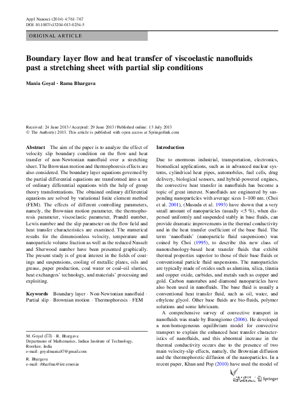 (PDF) Boundary layer flow and heat transfer of viscoelastic nanofluids ...