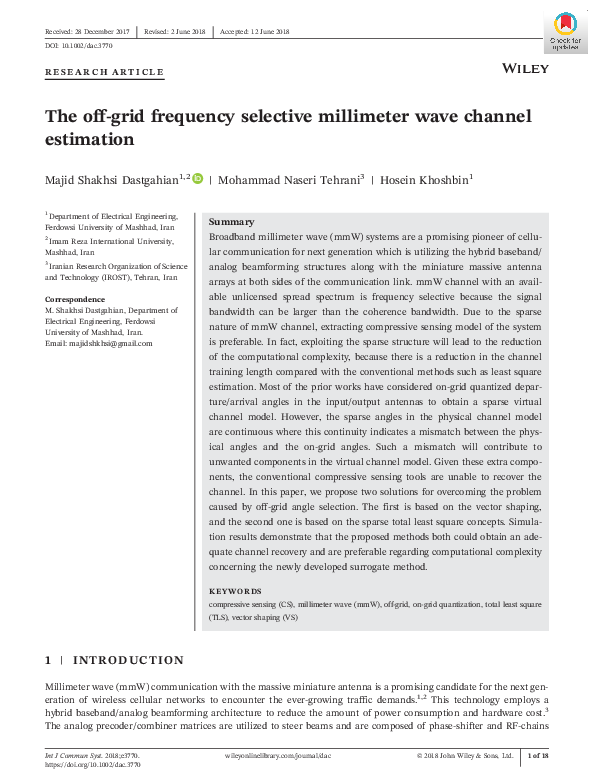 (PDF) The off‐grid frequency selective millimeter wave channel estimation