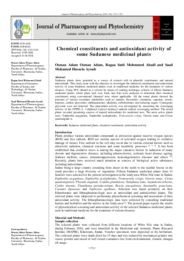 (PDF) Chemical constituents and antioxidant activity of some Sudanese ...