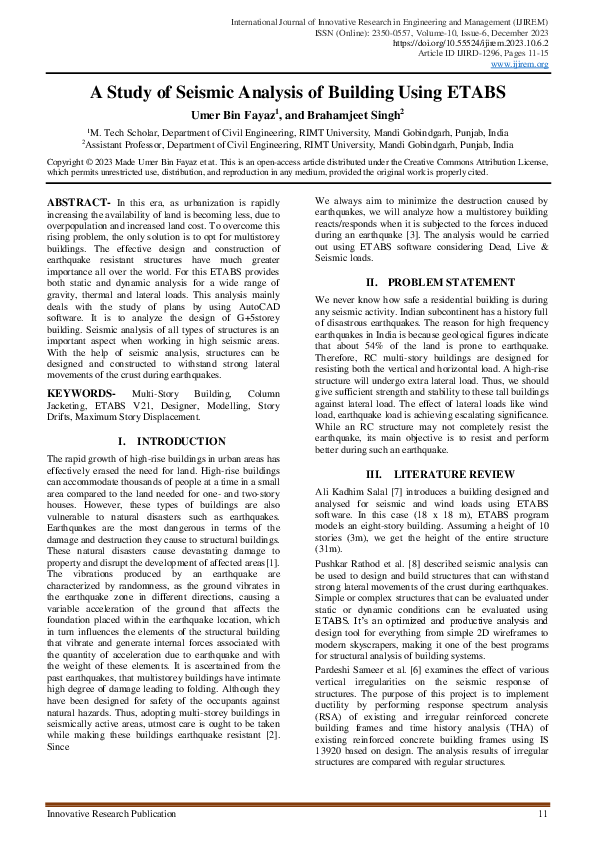 (PDF) A Study of Seismic Analysis of Building Using ETABS