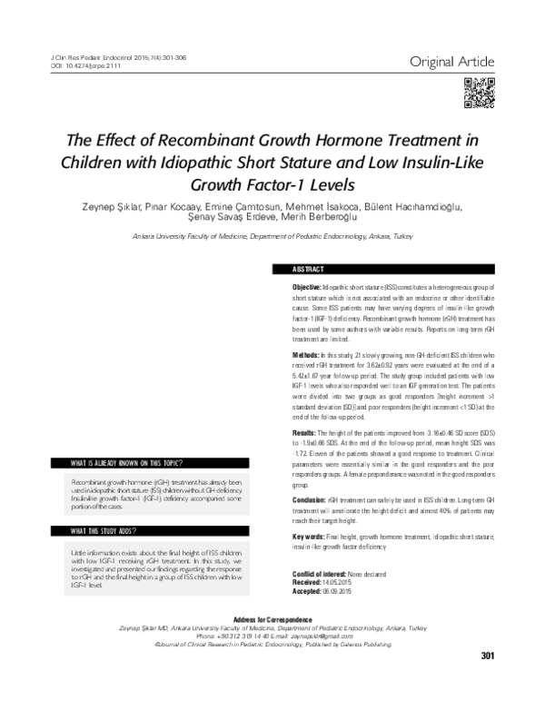 (PDF) The Effect of Recombinant Growth Hormone Treatment in Children ...