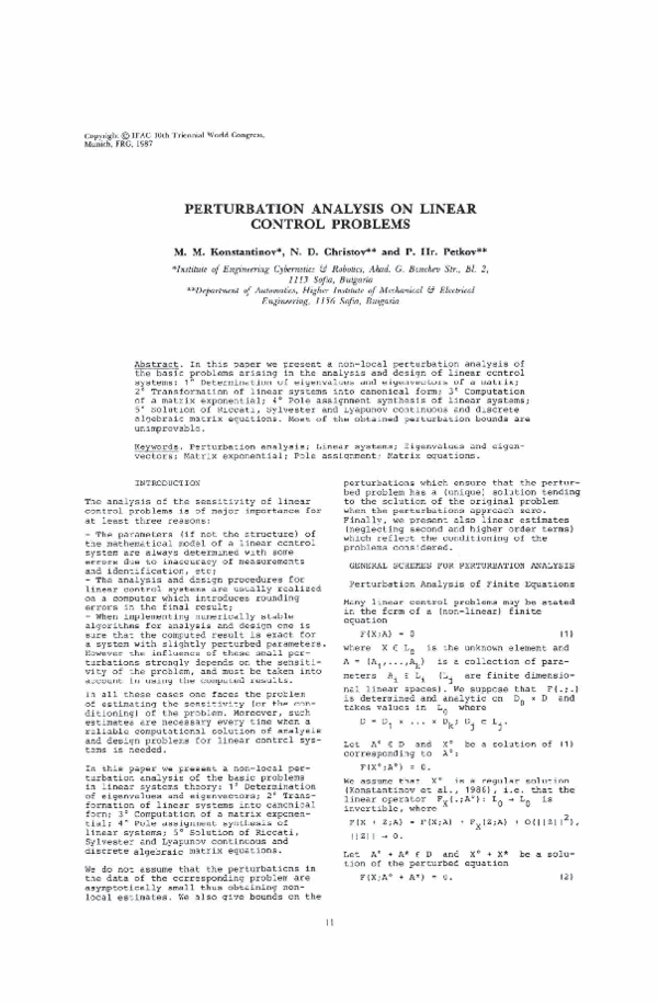(PDF) Perturbation Analysis of Linear Control Problems
