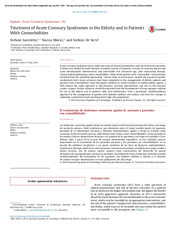 (PDF) Treatment of Acute Coronary Syndromes in the Elderly and in ...