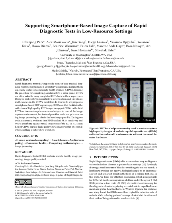 (PDF) Supporting Smartphone-Based Image Capture of Rapid Diagnostic ...