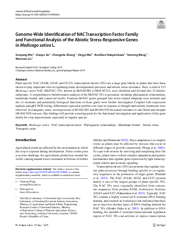 (PDF) Genome-Wide Identification of NAC Transcription Factor Family and ...