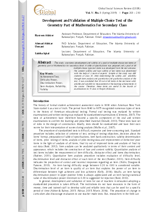 (PDF) Development and Validation of Multiple-Choice Test of the ...