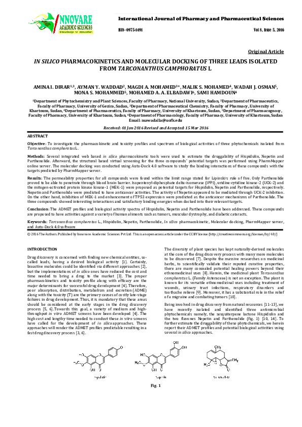 (PDF) IN SILICO PHARMACOKINETICS AND MOLECULAR DOCKING OF THREE LEADS ...