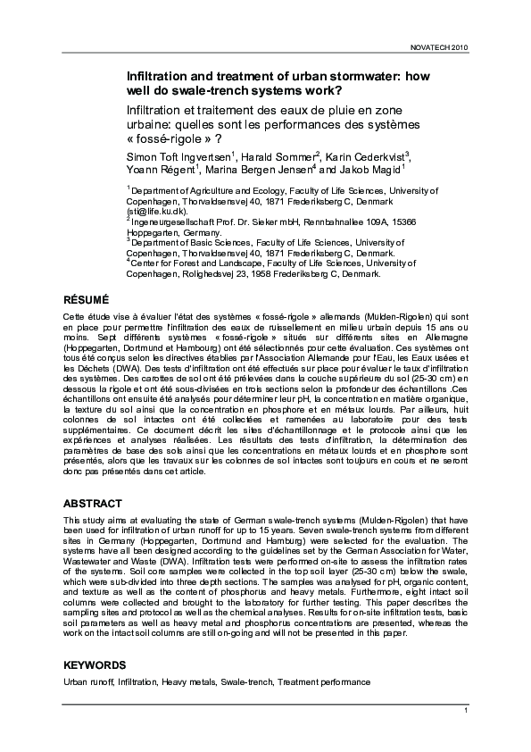 (PDF) Infiltration and treatment of urban stormwater: how well do swale ...