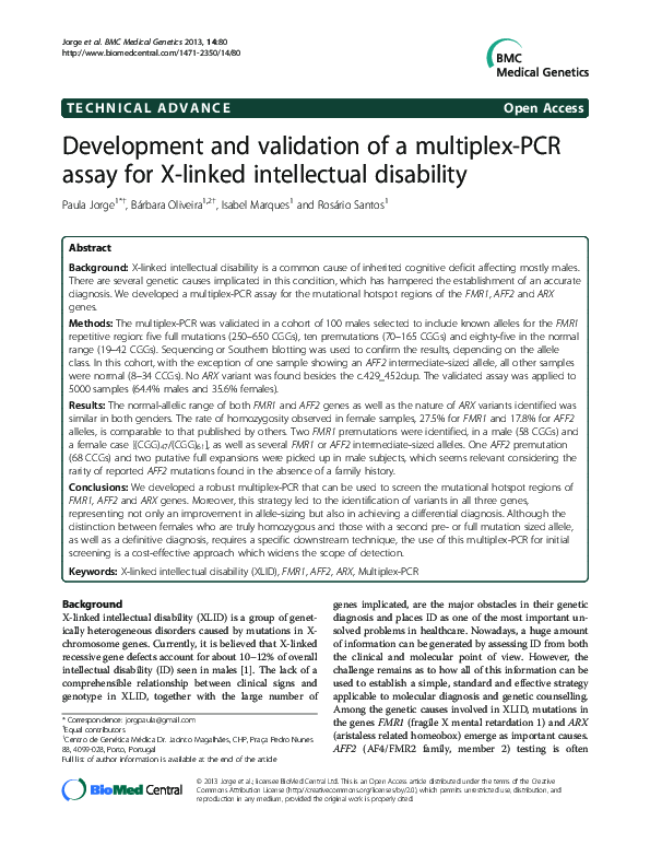 (PDF) Development and validation of a multiplex-PCR assay for X-linked ...