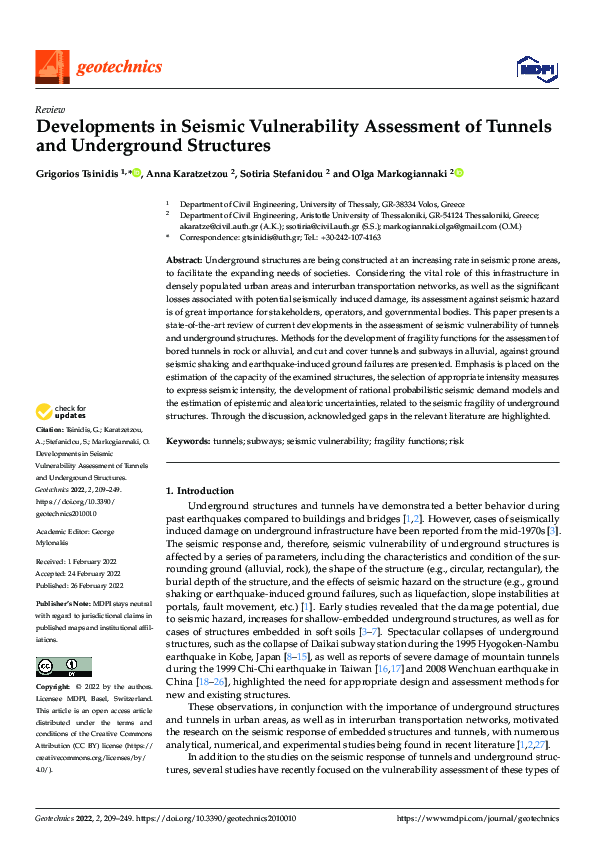 (PDF) Developments in Seismic Vulnerability Assessment of Tunnels and ...