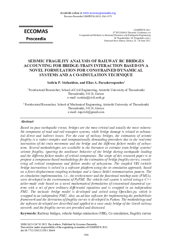 (PDF) Seismic Fragility Analysis of Railway RC Bridges. Accounting for ...