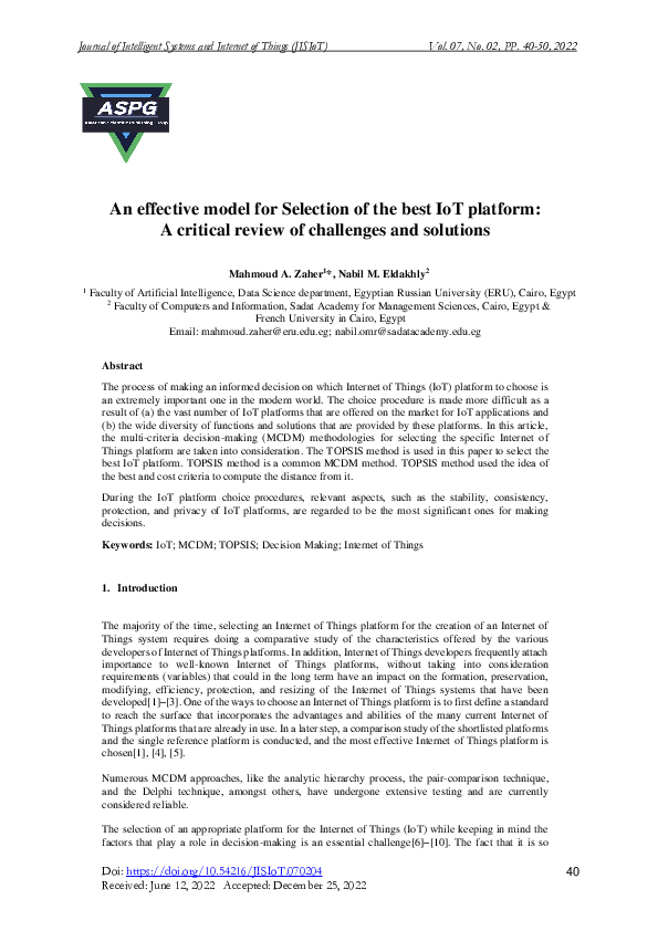 (PDF) An effective model for Selection of the best IoT platform: A ...