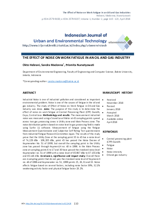 (PDF) The Effect of Noise on Work Fatigue in an Oil and Gas Industry