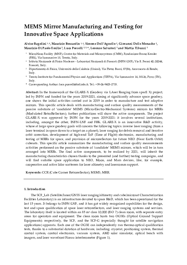 (PDF) MEMS Mirror Manufacturing and Testing for Innovative Space ...