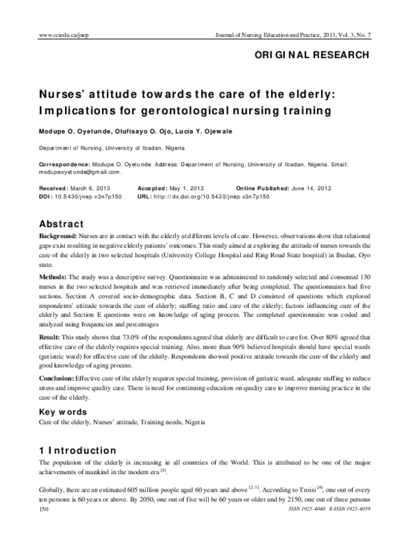 (PDF) Nurses’ attitude towards the care of the elderly: Implications ...