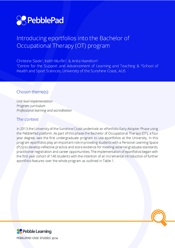 (PDF) Introducing eportfolios into the Bachelor of Occupational Therapy ...