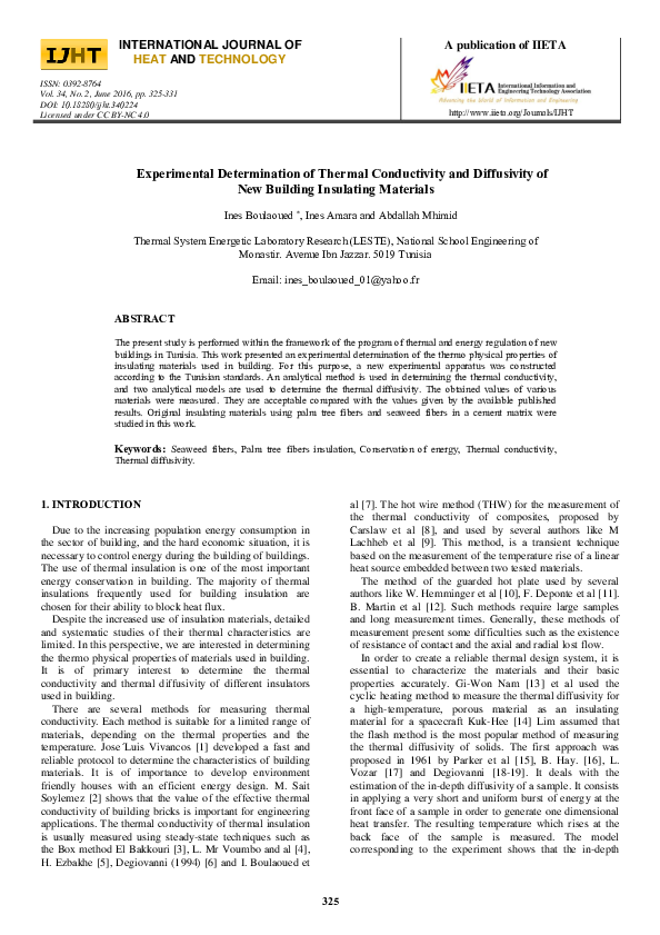(PDF) Experimental Determination of Thermal Conductivity and ...