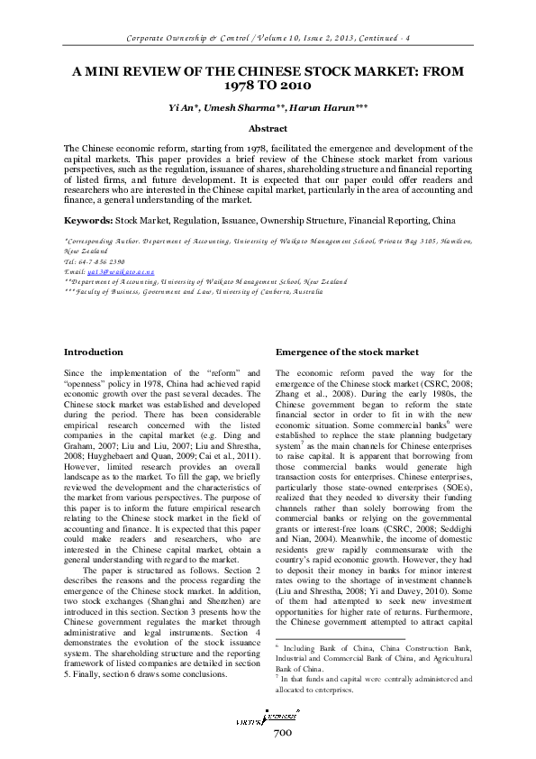 (PDF) A Mini Review of the Chinese Stock Market: From 1978 to 2010