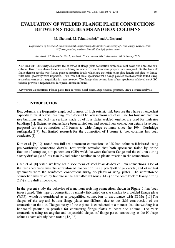 (PDF) Evaluation of Welded Flange Plate Connections Between Steel Beams ...