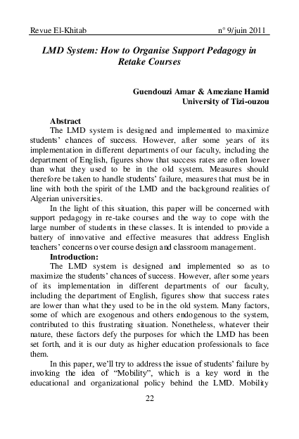 (PDF) LMD System: How to Organise Support Pedagogy in Retake Courses