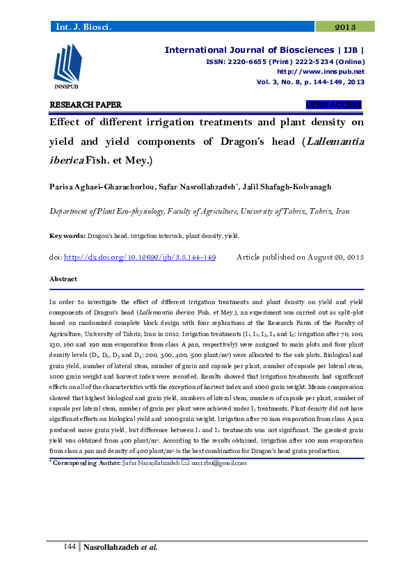 (PDF) Effect of different irrigation treatments and mulch on water use ...