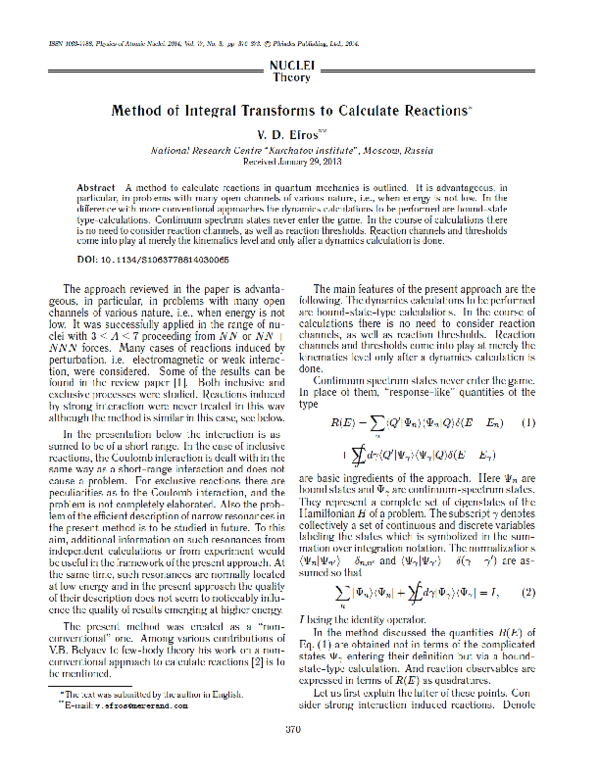 (PDF) Integral Transforms for Reaction Calculations
