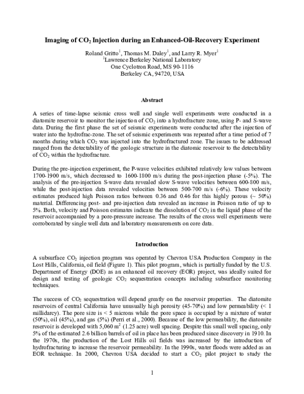 (PDF) Imaging of CO{sub 2} injection during an enhanced-oil-recovery ...