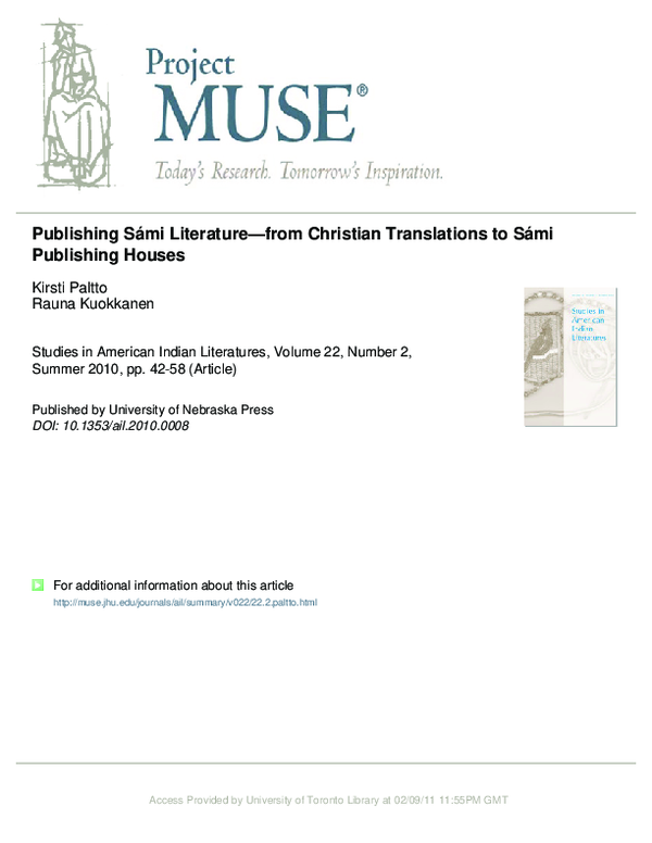 (PDF) Publishing Sámi Literature—from Christian Translations to Sámi ...