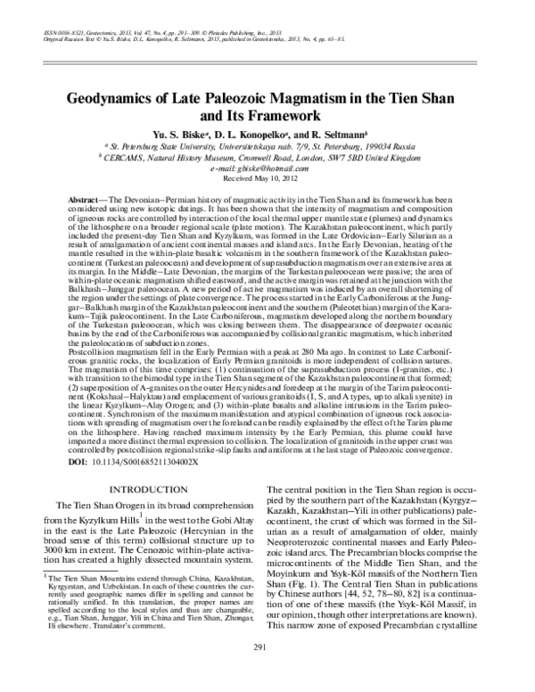 (PDF) Geodynamics of late Paleozoic magmatism in the Tien Shan and its ...