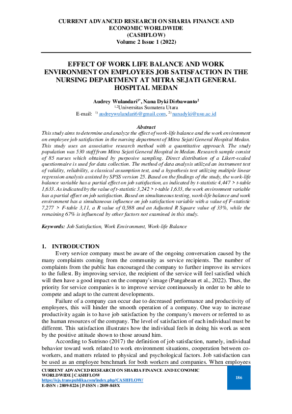 (PDF) Effect of Work Life Balance and Work Environment on Employees Job ...