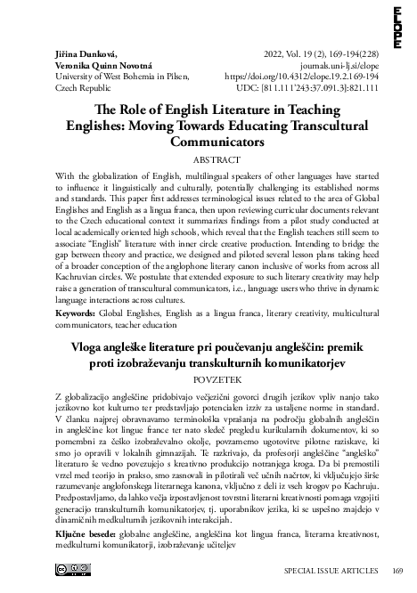 (PDF) The Role of English Literature in Teaching Englishes: Moving ...