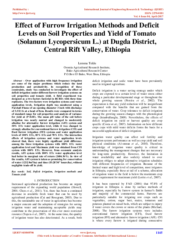 (PDF) Effect of Furrow Irrigation Methods and Deficit Levels on Soil ...