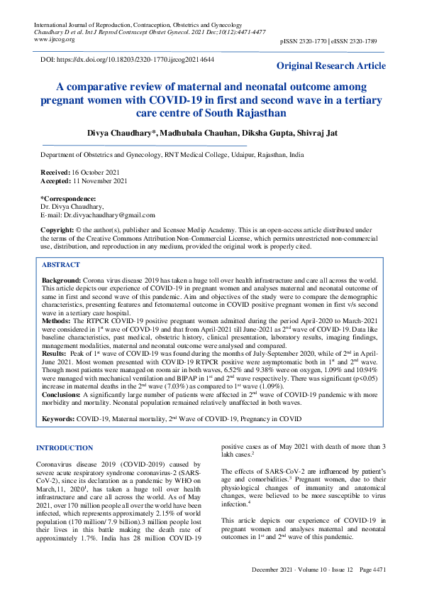 (PDF) A comparative review of maternal and neonatal outcome among ...