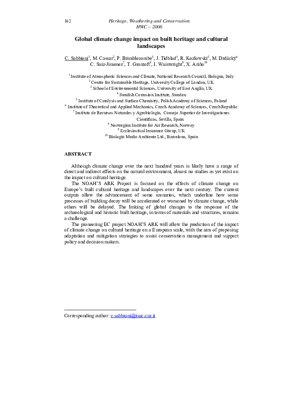 (PDF) Global climate change impact on built heritage and cultural ...