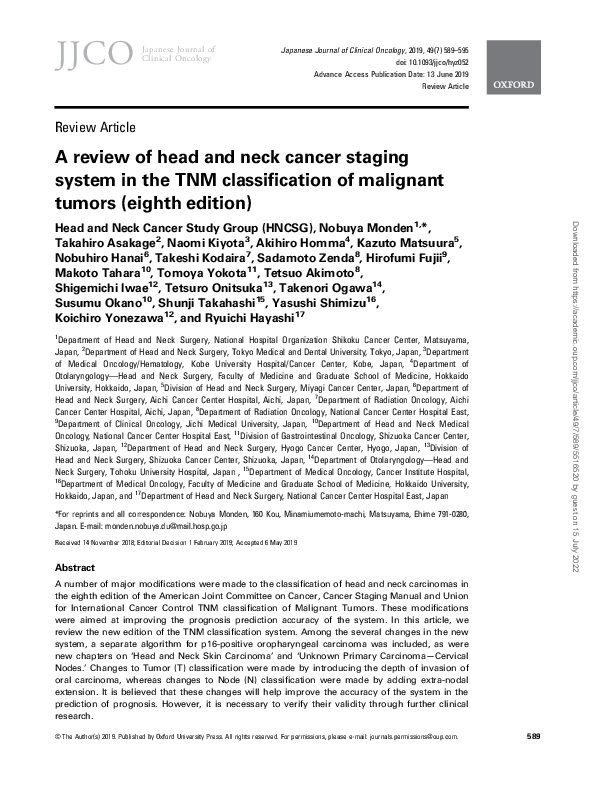 (PDF) A review of head and neck cancer staging system in the TNM ...