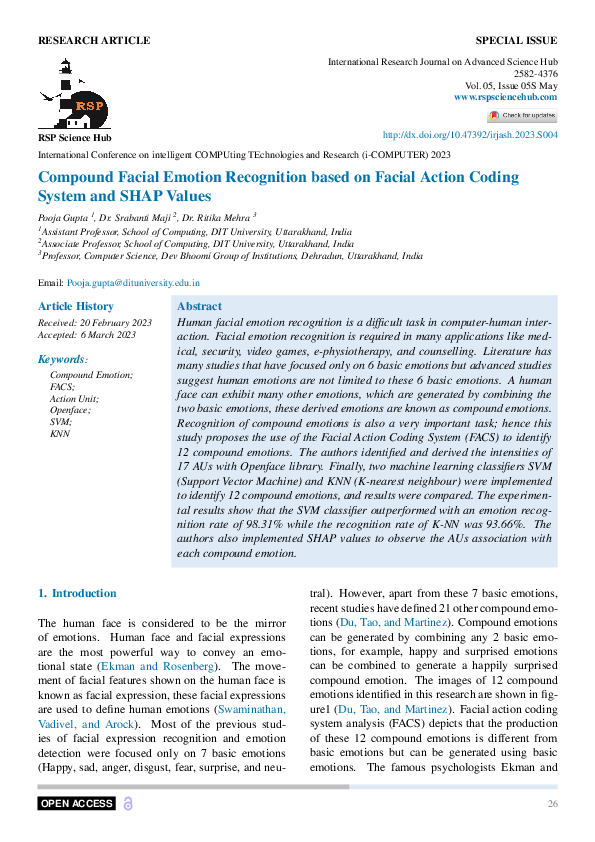 (PDF) Compound Facial Emotion Recognition based on Facial Action Coding ...