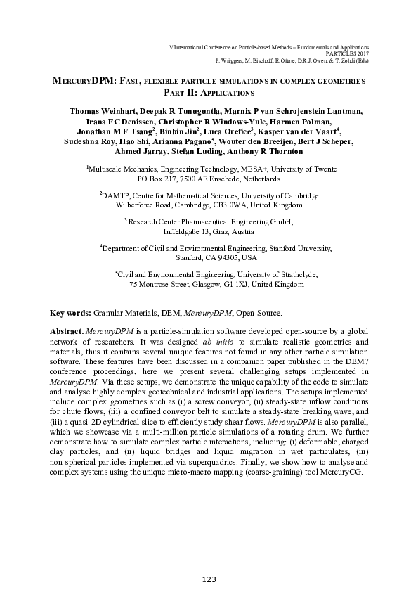 (PDF) MercuryDPM: Fast, flexible particle simulations in complex ...