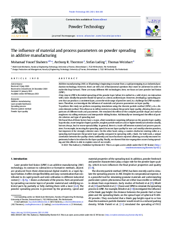 (PDF) The influence of material and process parameters on powder ...