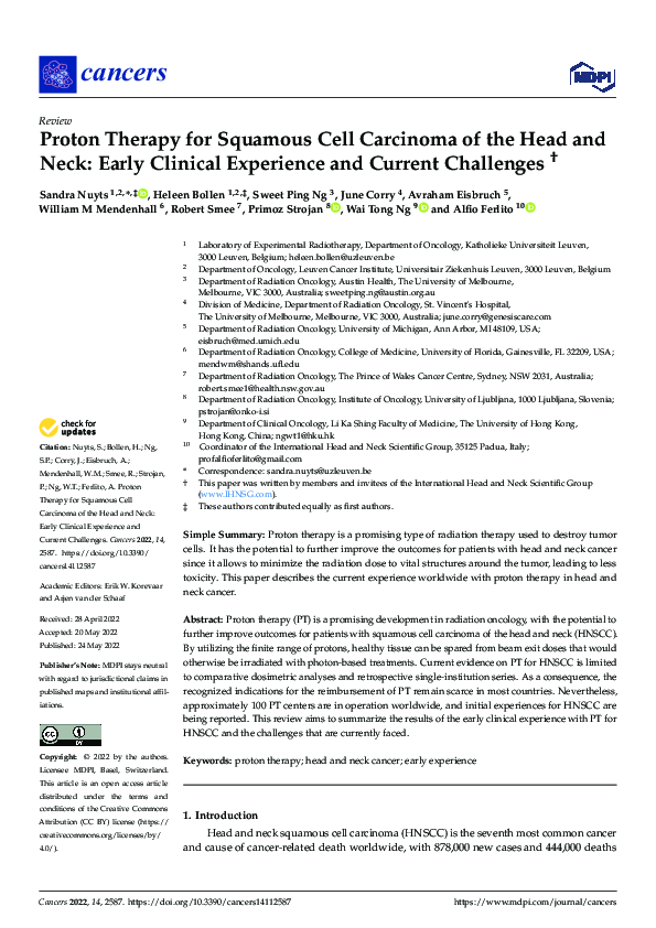 (PDF) Proton Therapy for Squamous Cell Carcinoma of the Head and Neck ...