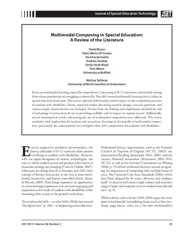 (PDF) Multimodal Composing in Special Education: A Review of the Literature