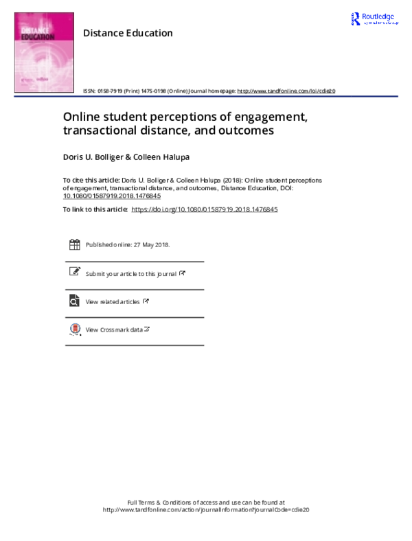 (PDF) Online student perceptions of engagement, transactional distance ...