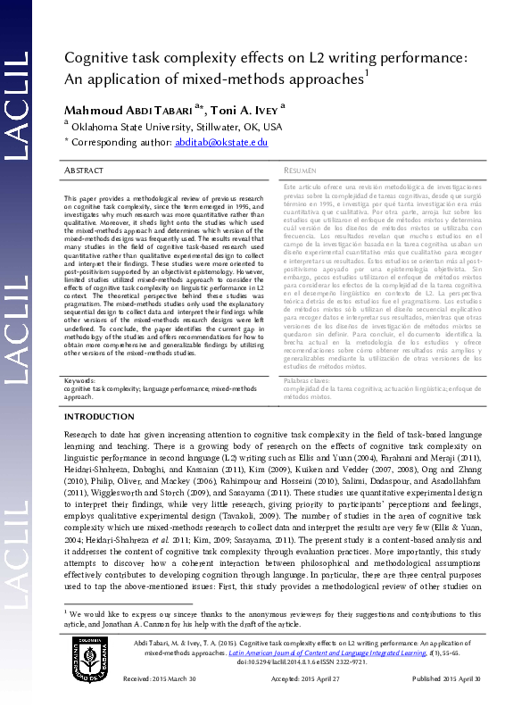 (PDF) Cognitive task complexity effects on L2 writing performance: An ...