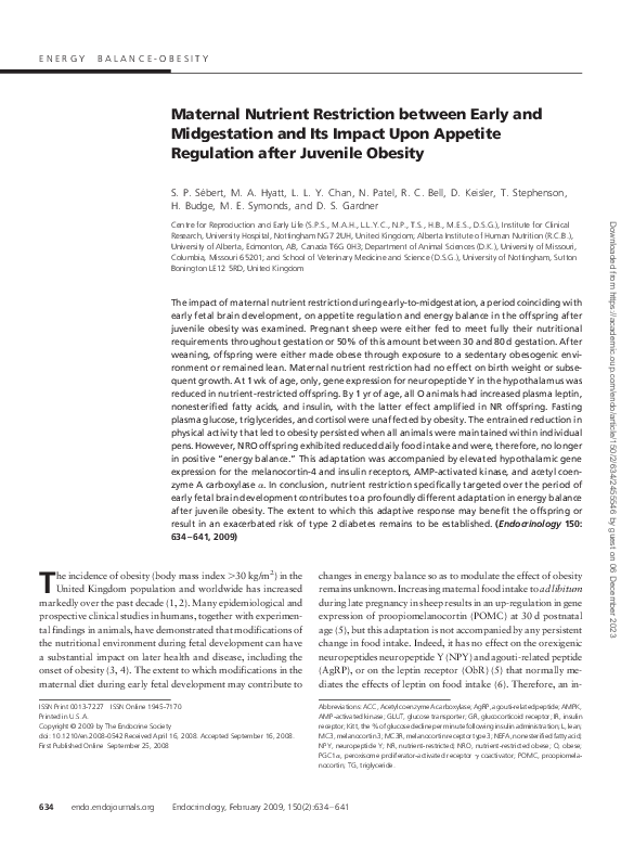 (PDF) Maternal Nutrient Restriction between Early and Midgestation and ...