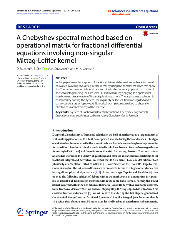 (PDF) A Chebyshev spectral method based on operational matrix for ...
