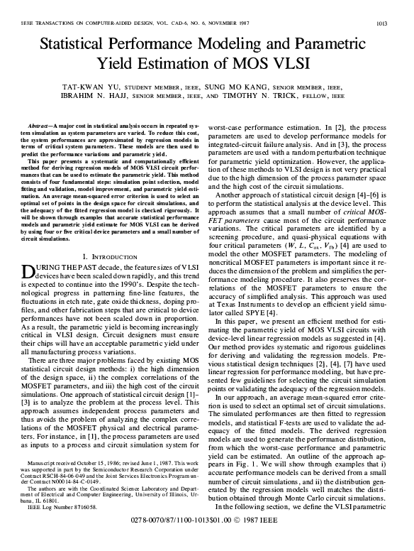 (PDF) Statistical Performance Modeling and Parametric Yield Estimation ...