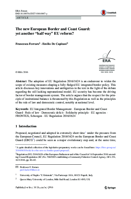 (PDF) The new European Border and Coast Guard: yet another “half way ...