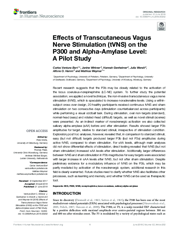 (PDF) Effects of Transcutaneous Vagus Nerve Stimulation (tVNS) on the ...