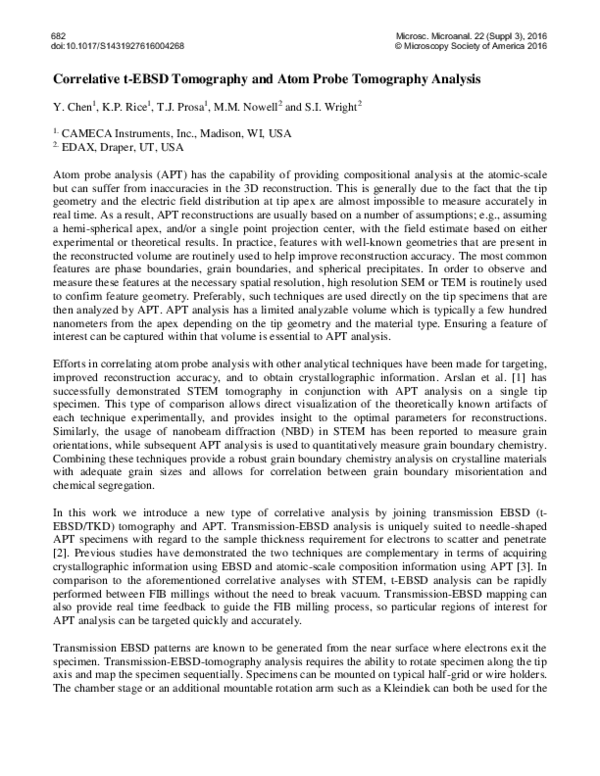 (PDF) Correlative t-EBSD Tomography and Atom Probe Tomography Analysis